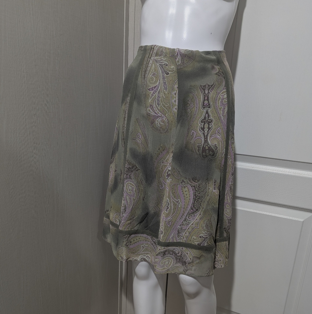 Elegant Paisley Print Skirt Sage And Lavender
